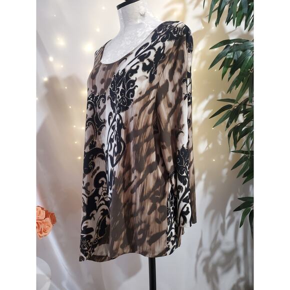 Chicos Travelers Asymmetrical, Animal Floral Slinky Stretch Tunic Top 3 US XL 16 - Picture 3 of 13